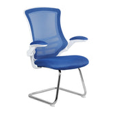 Nautilus Designs Luna Designer High Back Mesh Blue Cantilever Visitor Chair With Folding Arms and White Shell/Chrome Frame - BCM/L1302V/WHBL DD
